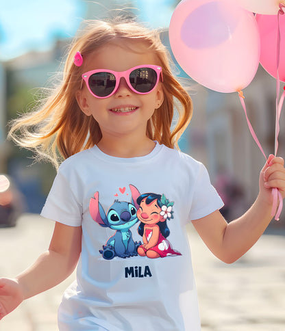 T-shirt Stitch Love Lilo & Stitch Ohana Avec Prénom Personnalisé