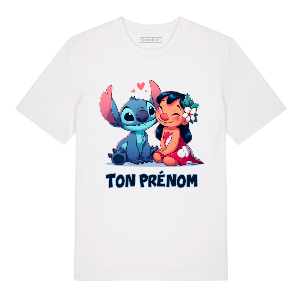 T-shirt Stitch Love Lilo & Stitch Ohana Avec Prénom Personnalisé