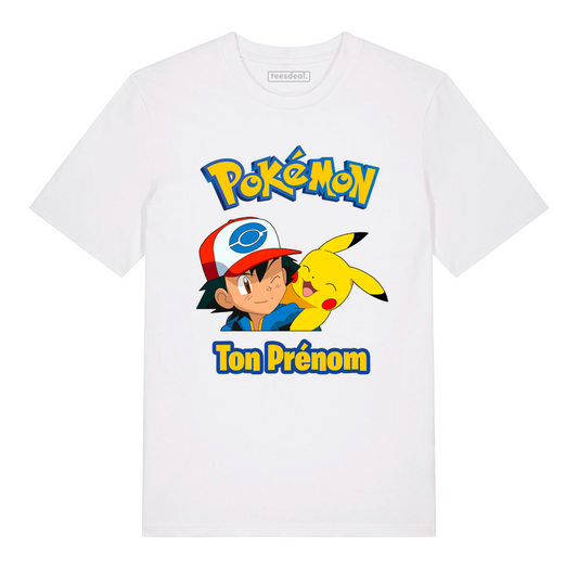 Tshirt Pokémon Sacha Pikachu Avec Prénom Personnalisé